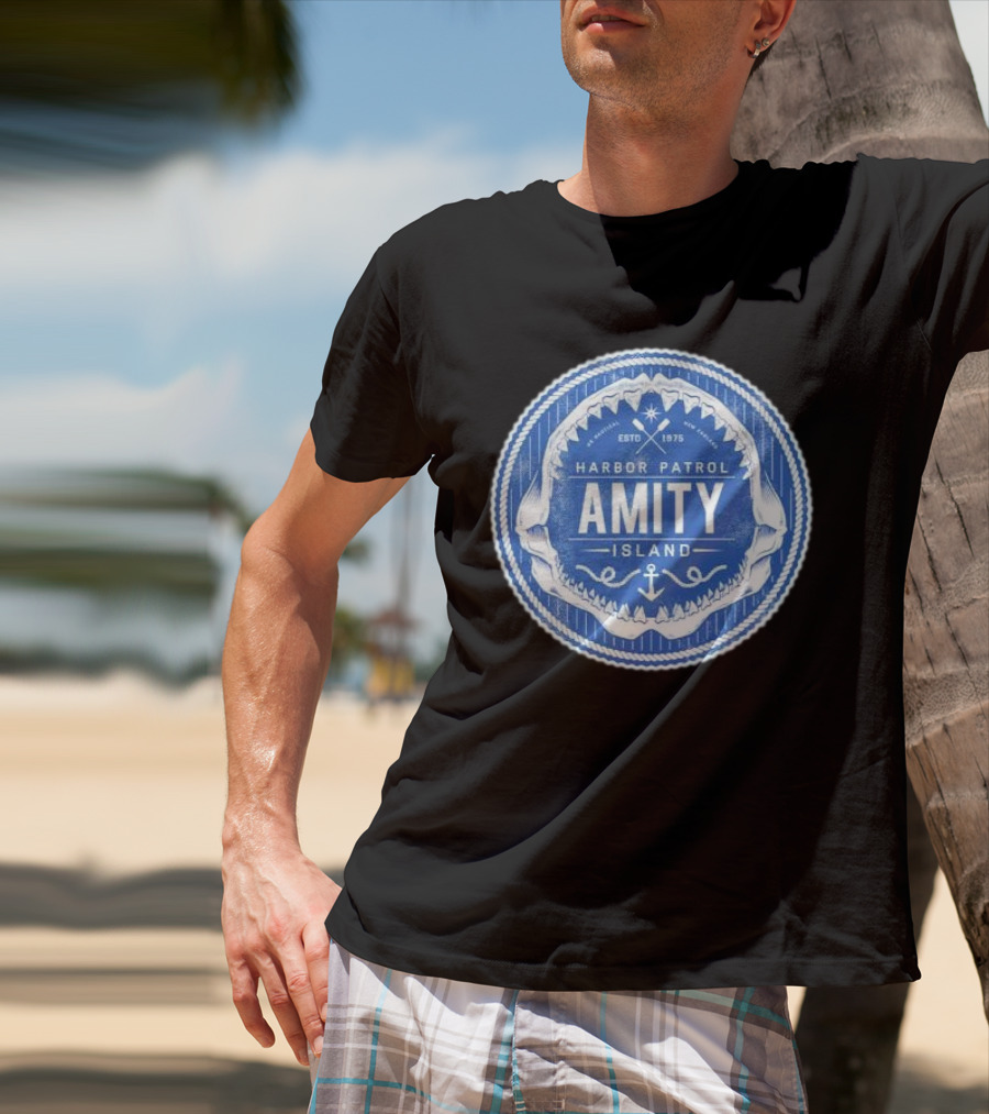 Amity Island Harbor Patrol ESTD 1975 Shark Jaw Anchor Badge T-Shirt