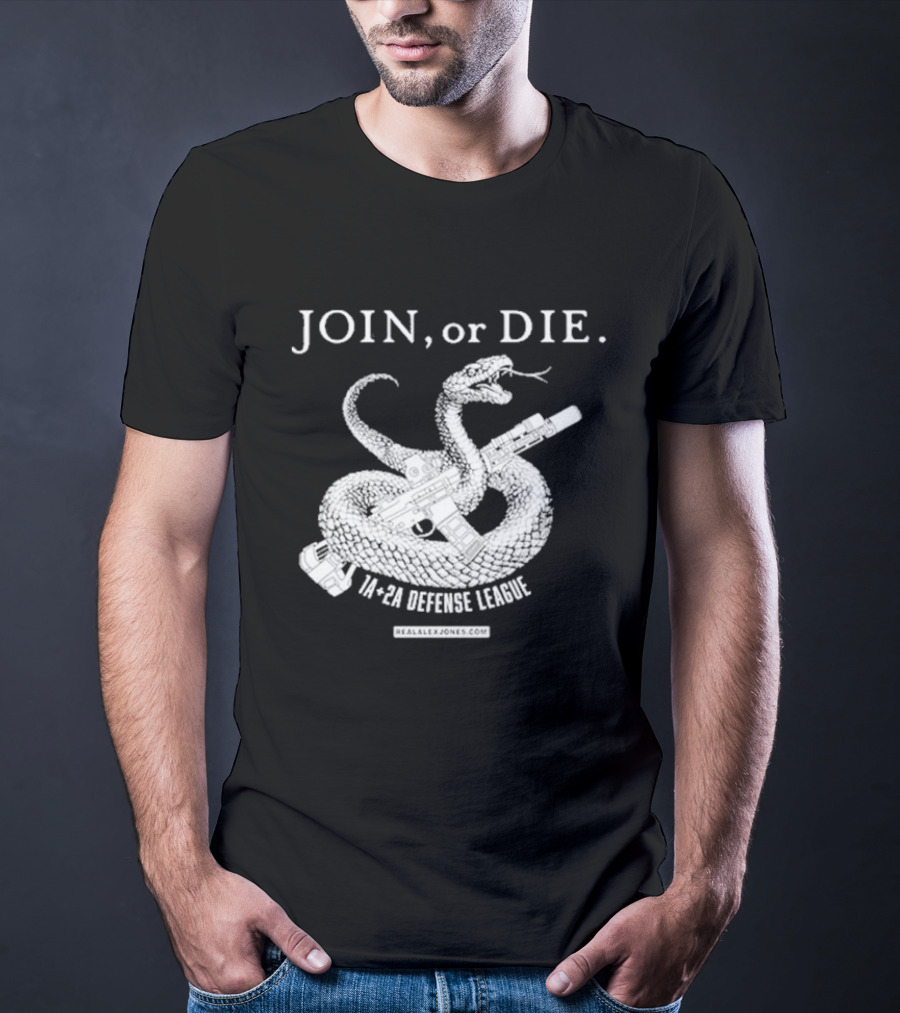 Join Or Die 1A + 2A Defense League Snake Rifle RealAlexJones T-Shirt