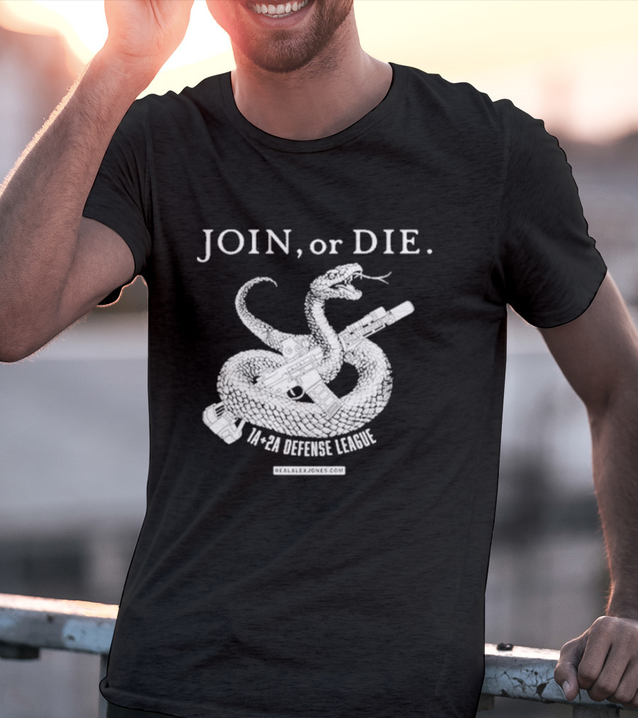 Join Or Die 1A + 2A Defense League Snake Rifle RealAlexJones T-Shirt