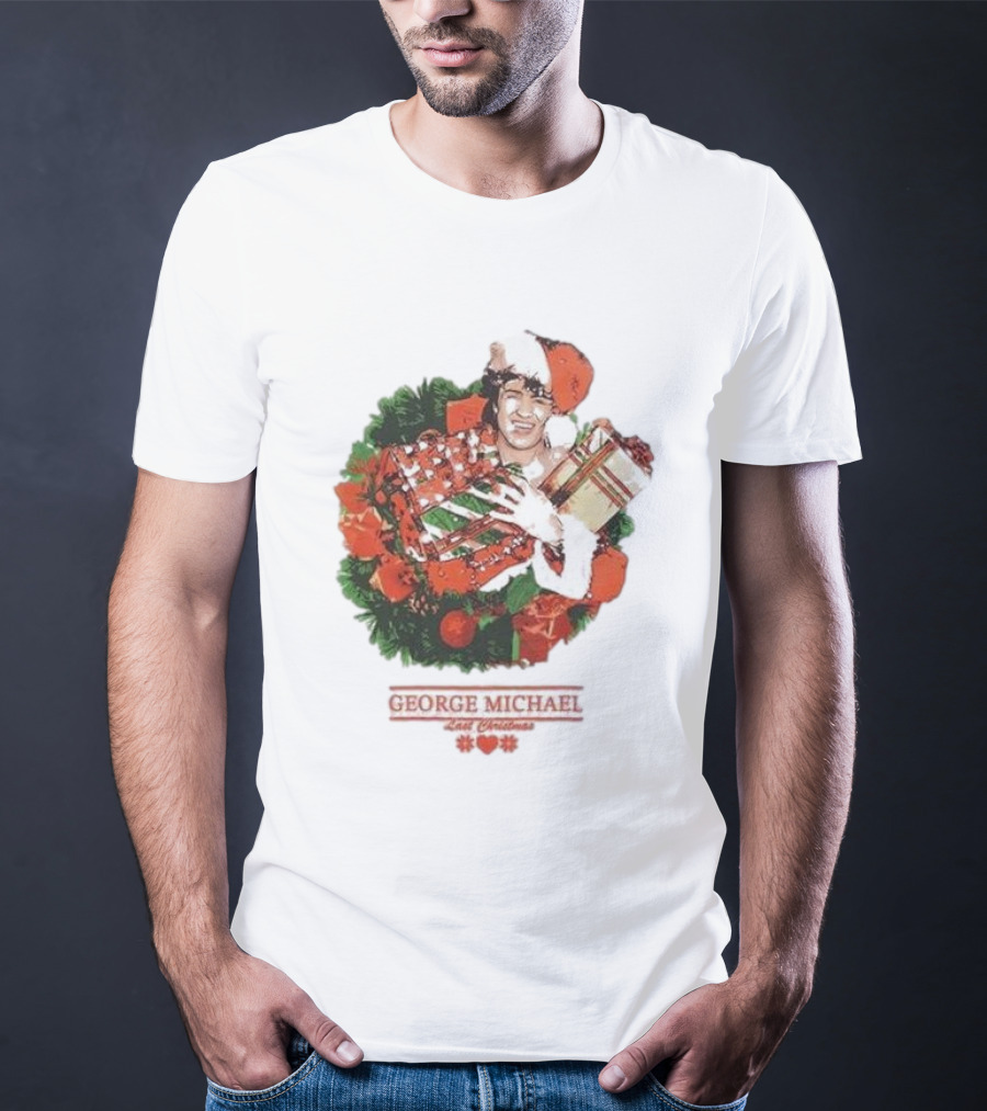 GEORGE MICHAEL LAST CHRISTMAS SANTA HAT WREATH T-Shirt