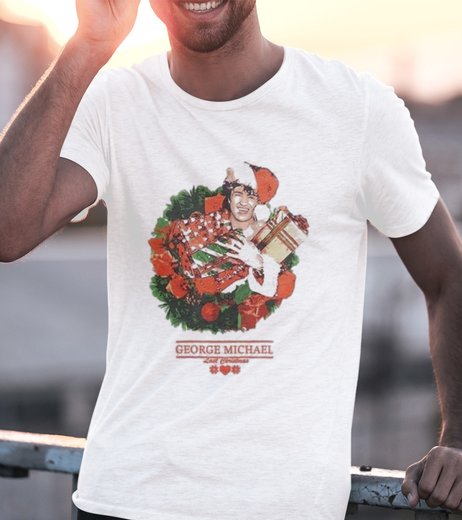 GEORGE MICHAEL LAST CHRISTMAS SANTA HAT WREATH T-Shirt