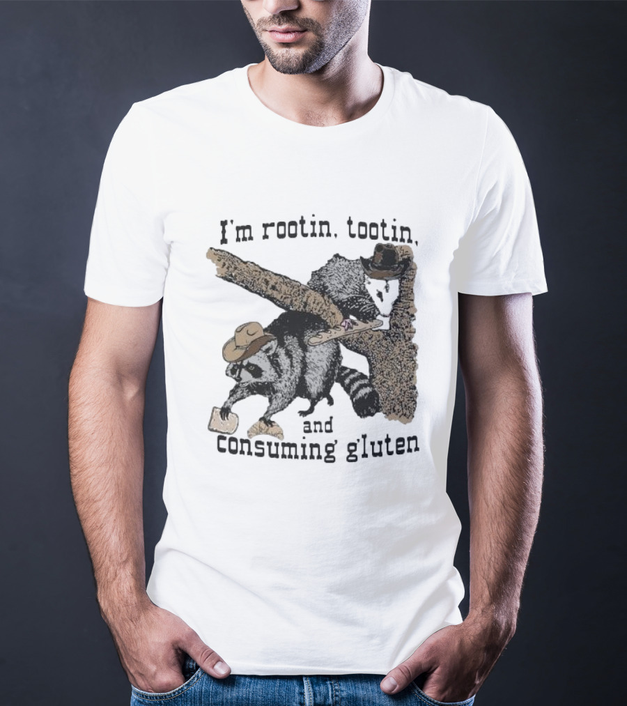I'm Rootin Tootin Raccoon Duo Consuming Gluten In Cowboy Hats T-Shirt