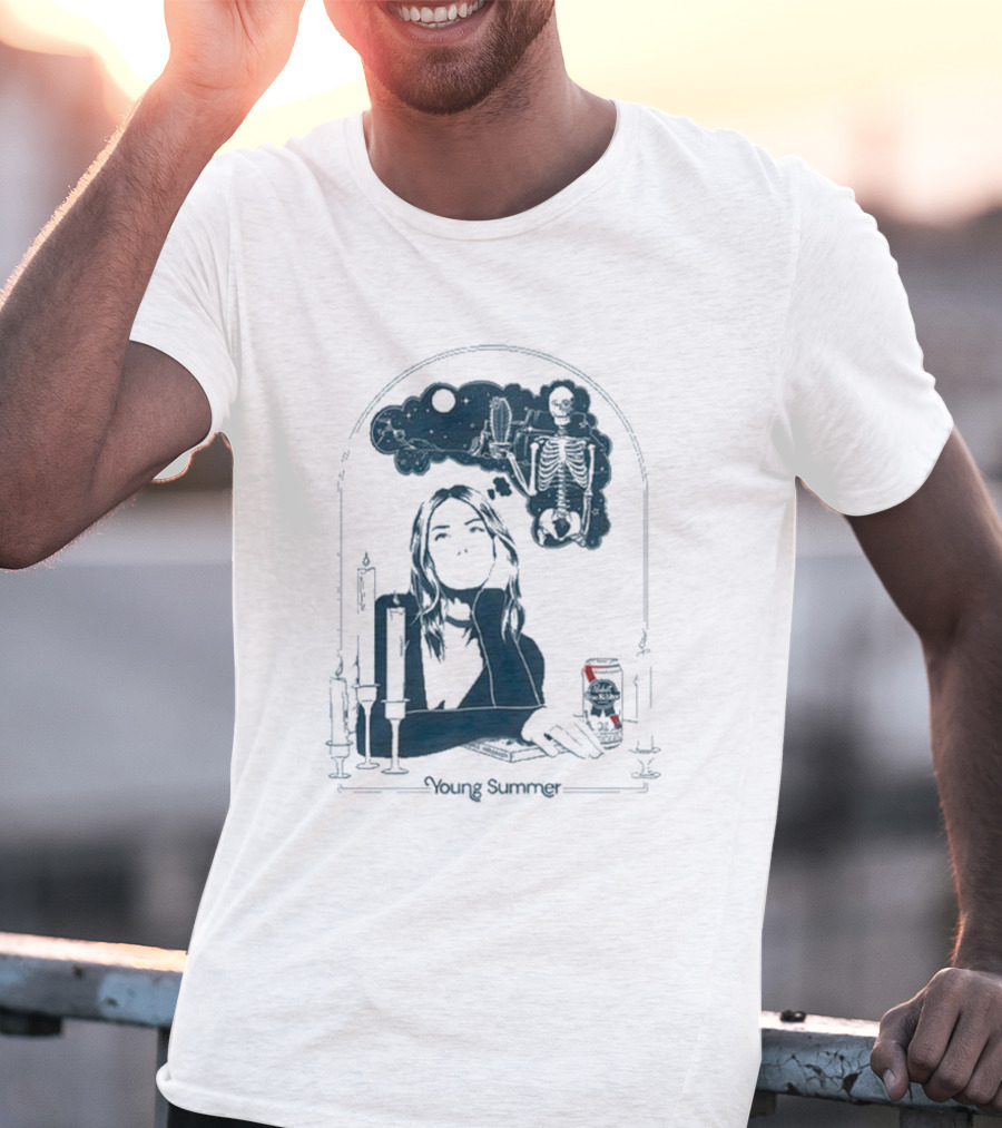 Young Summer Pabst Skeleton Night Sky Candles And Can T-Shirt