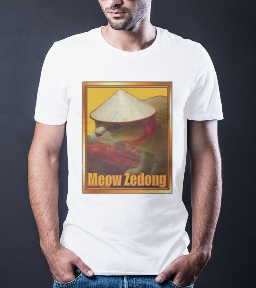 Funny Ahh Tees Meow Zedong Cat With Hat T-Shirt