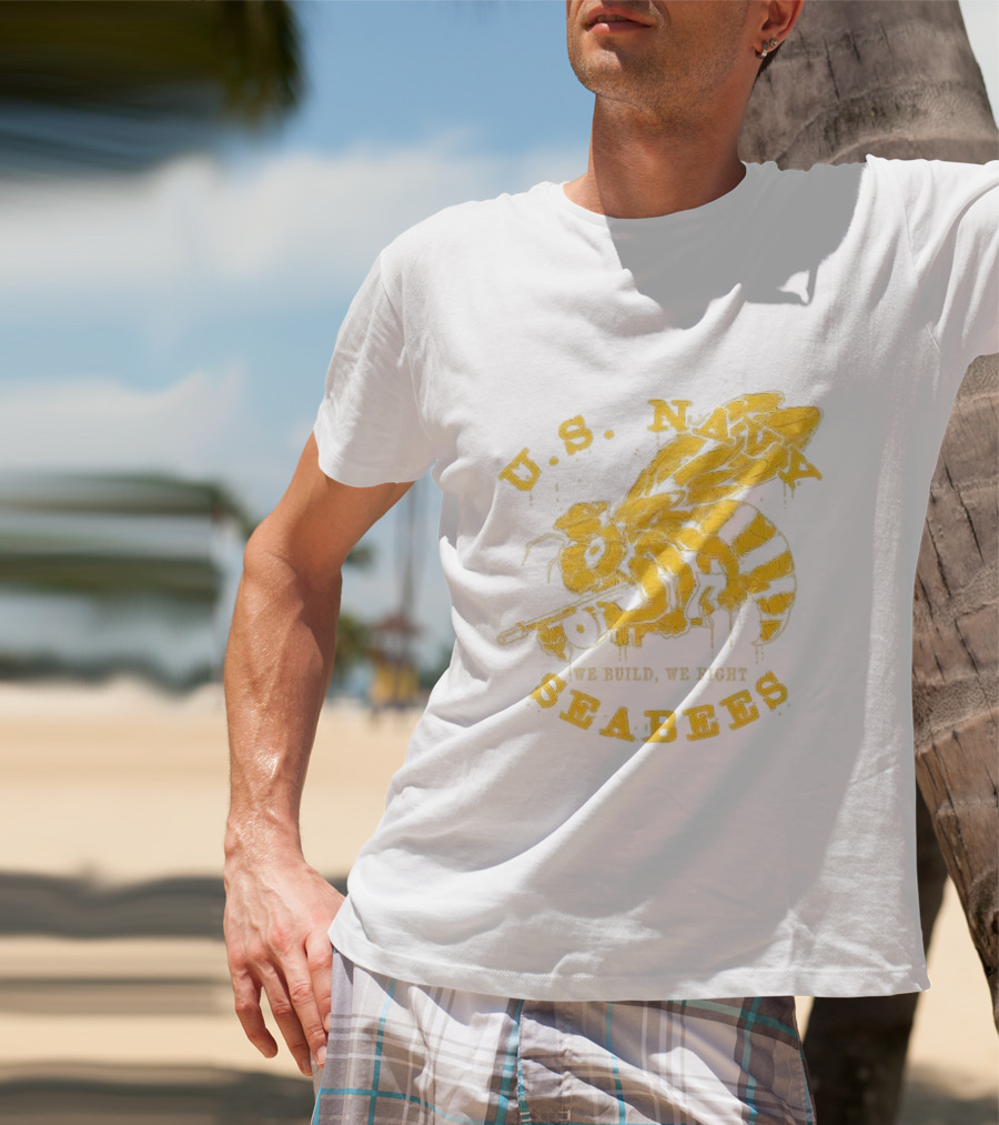 U.S. Navy Seabees We Build We Fight Vintage Bee With Tool T-Shirt