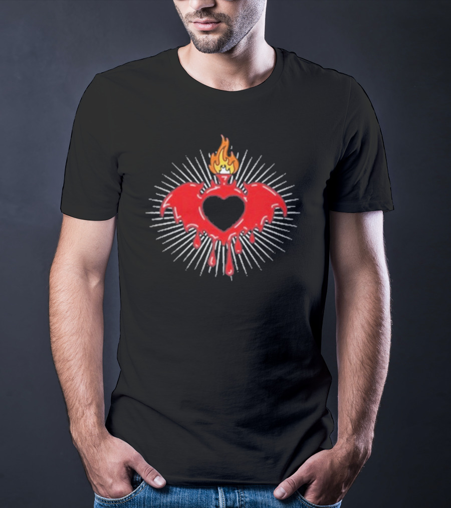 Clandestine Forever Sacred Flaming Heart With Wings And Radiating Light T-Shirt