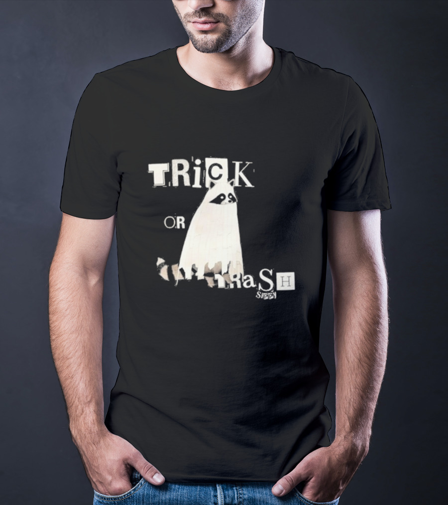 TRICK OR TRASH SIPPY Black Raccoon Ghost Costume T-Shirt