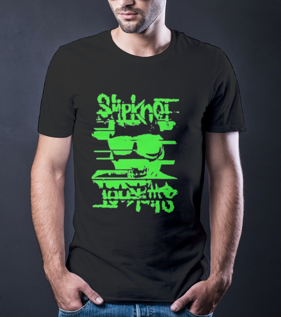 Slipknot The Thick Glitch Skull Neon Green T-Shirt