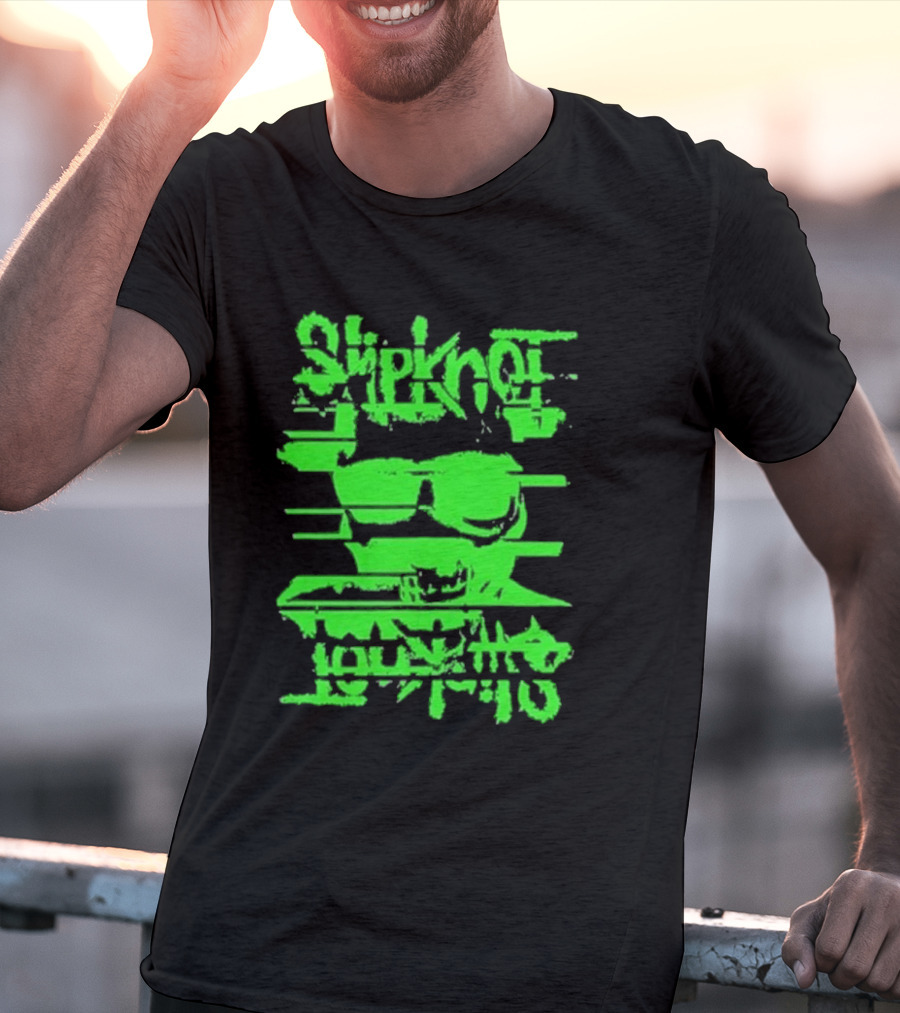 Slipknot The Thick Glitch Skull Neon Green T-Shirt