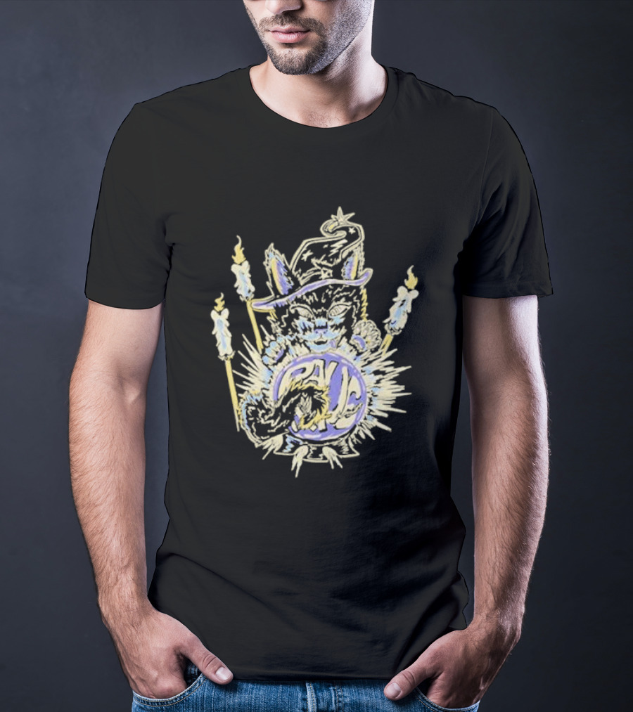 Shadow Wizard Karma Cat With Mystic Candles And Rave Sphere T-Shirt