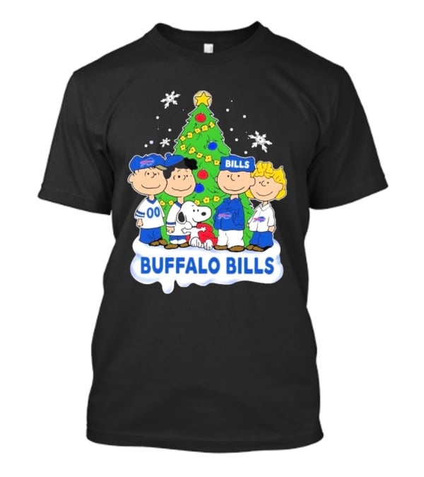 Buffalo Bills Snoopy Christmas Tree Peanuts Characters Holiday Scene T-Shirt