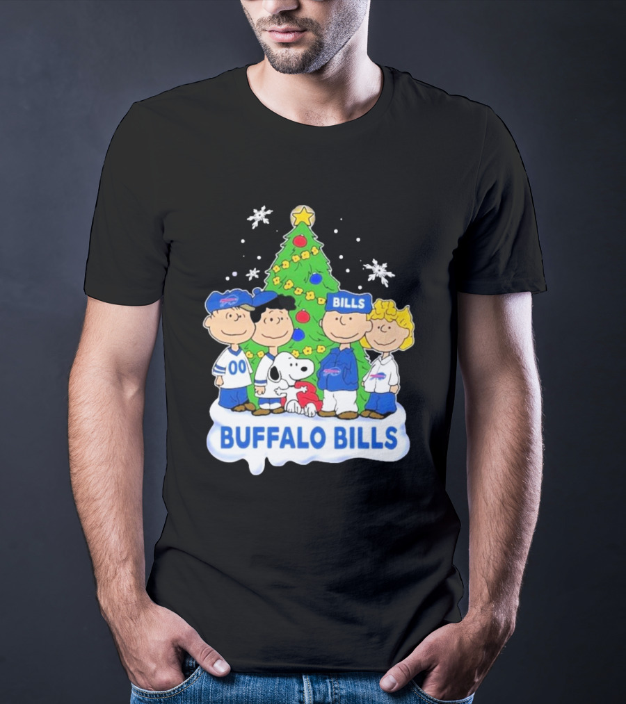 Buffalo Bills Snoopy Christmas Tree Peanuts Characters Holiday Scene T-Shirt