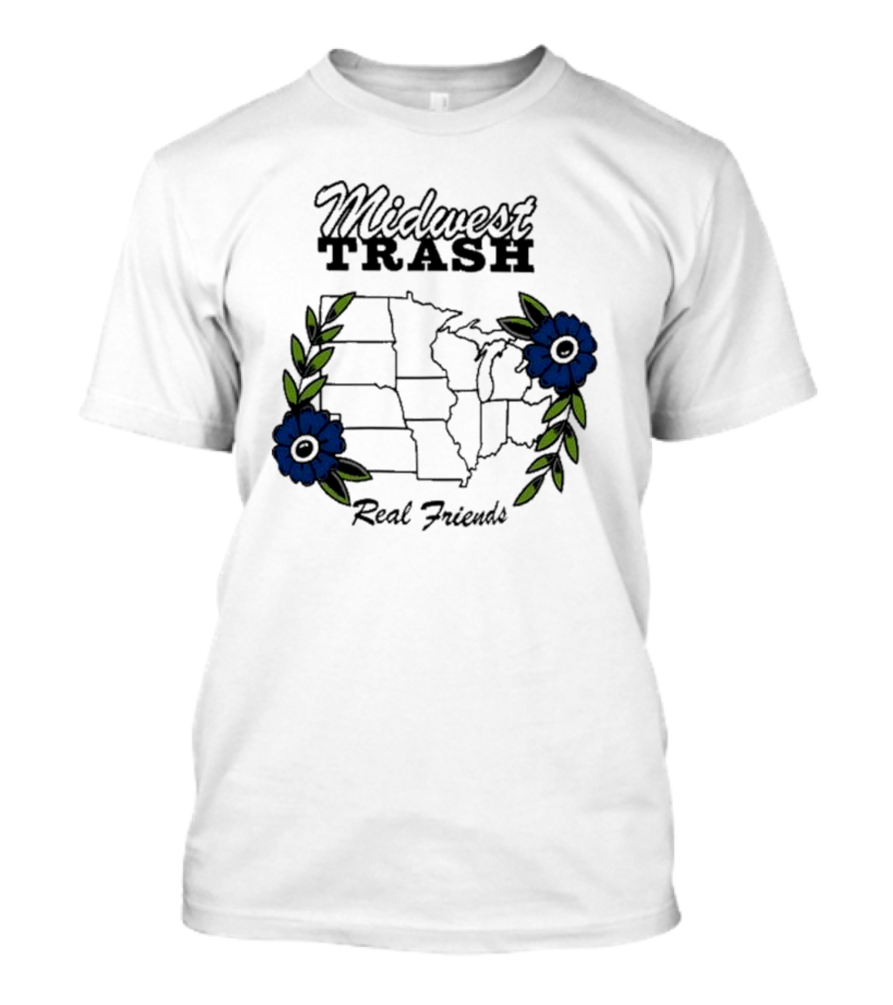 Midwest Trash Real Friends Map With Flowers T-Shirt