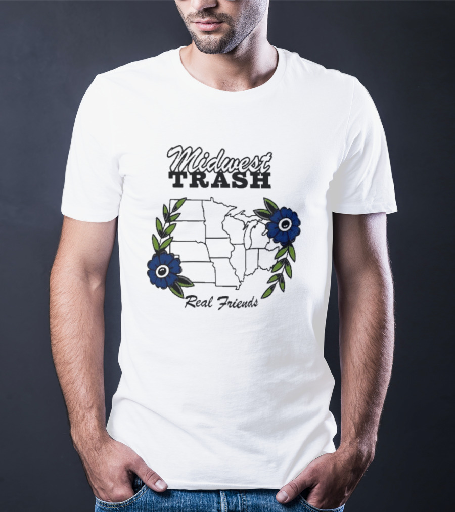 Midwest Trash Real Friends Map With Flowers T-Shirt