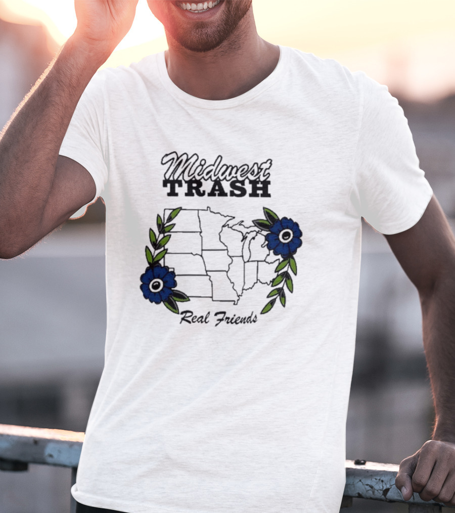 Midwest Trash Real Friends Map With Flowers T-Shirt