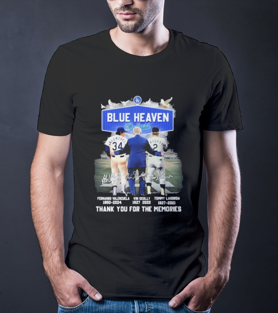Blue Heaven Dodgers Thank You For The Memories Fernando Valenzuela Vin Scully Tommy Lasorda T-Shirt
