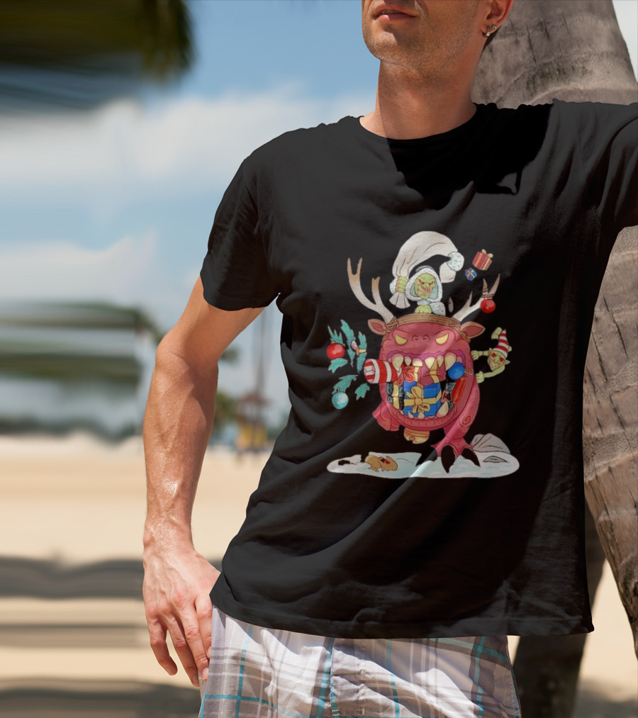Grotmas Gitz Merry Gitmas Festive Creature With Antlers And Gifts T-Shirt