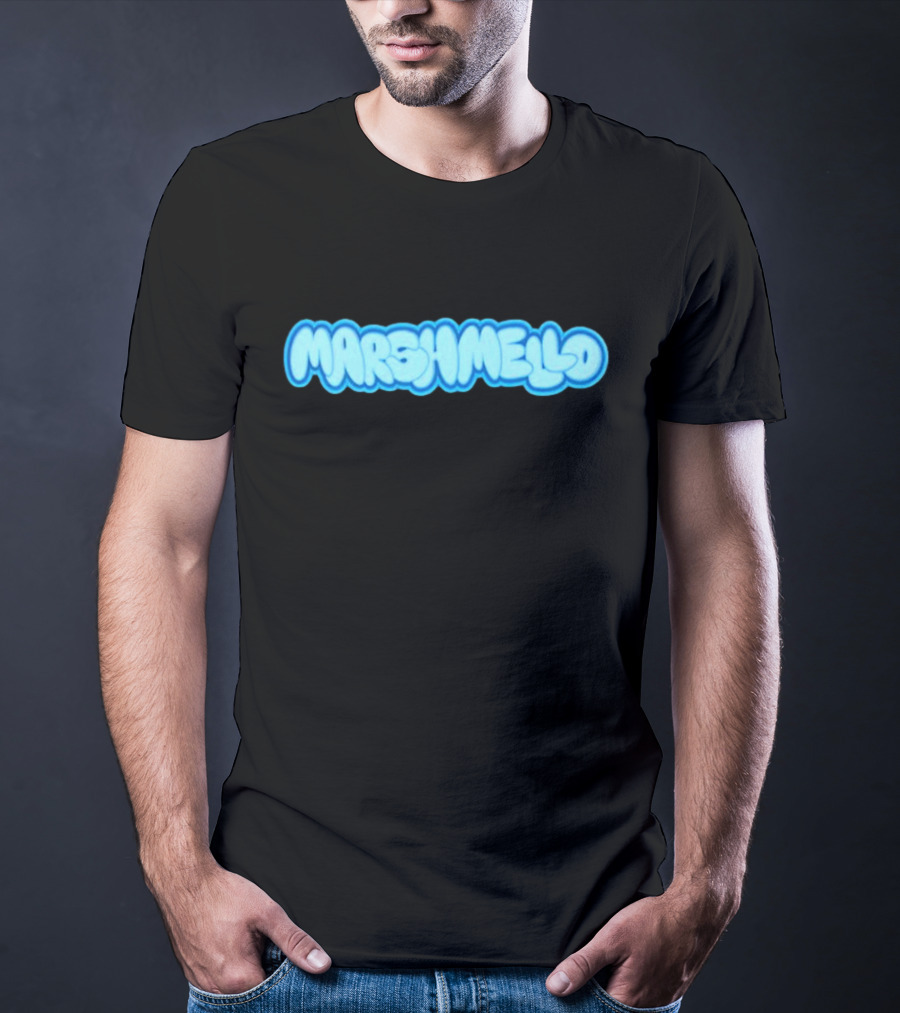MARSHMELLO Bubble Style Logo Blue Text T-Shirt