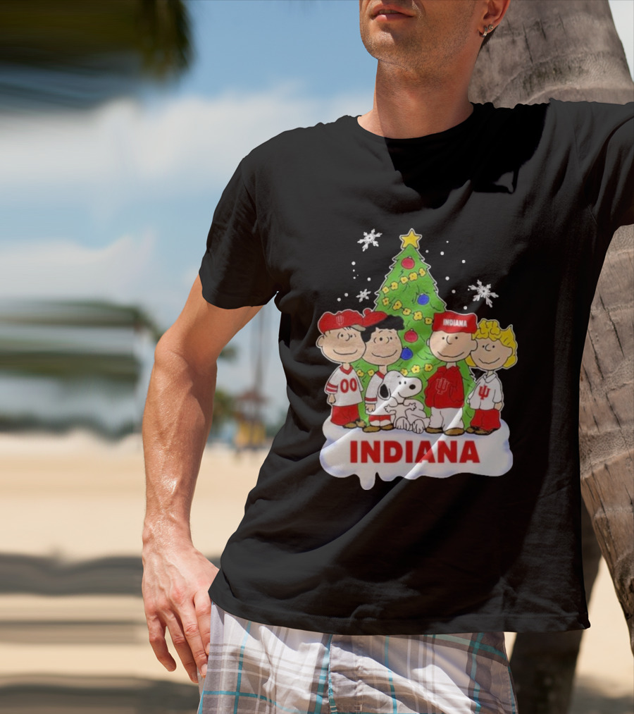 Indiana Hoosiers Snoopy Peanuts Christmas Tree Charlie Brown Lucy Linus T-Shirt