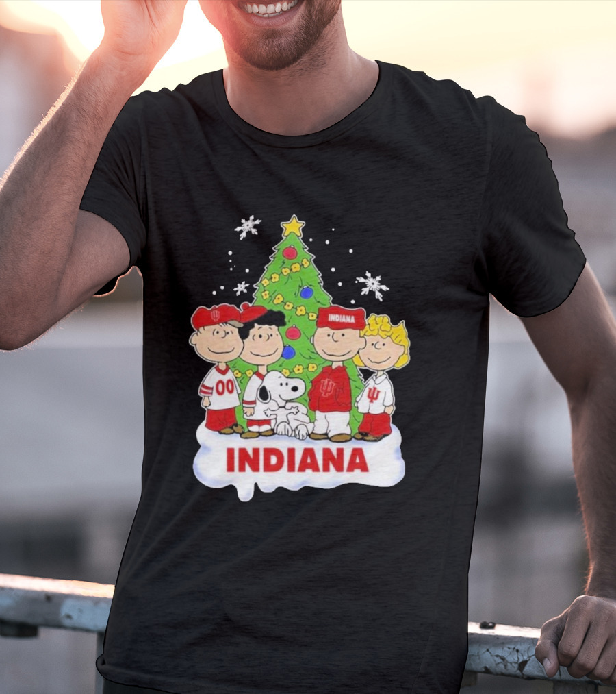 Indiana Hoosiers Snoopy Peanuts Christmas Tree Charlie Brown Lucy Linus T-Shirt