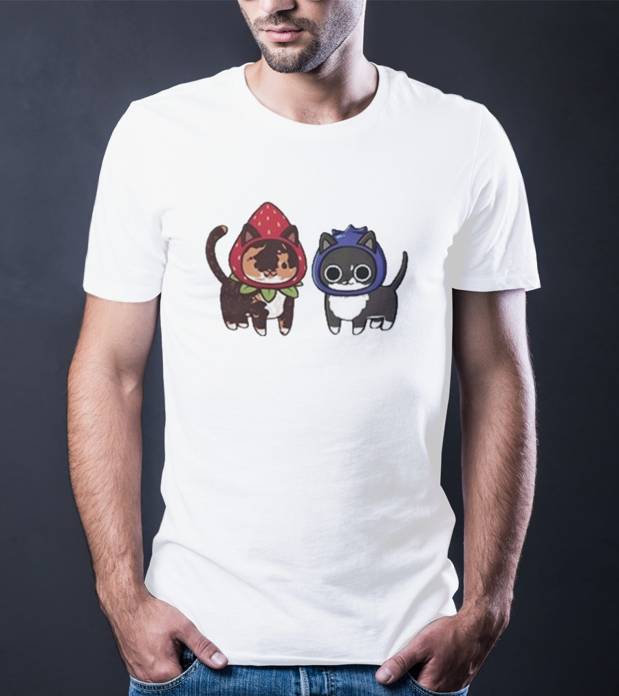 Biscuit And Muffin Fruit Cats In Strawberry And Blueberry Outfits T-Shirt