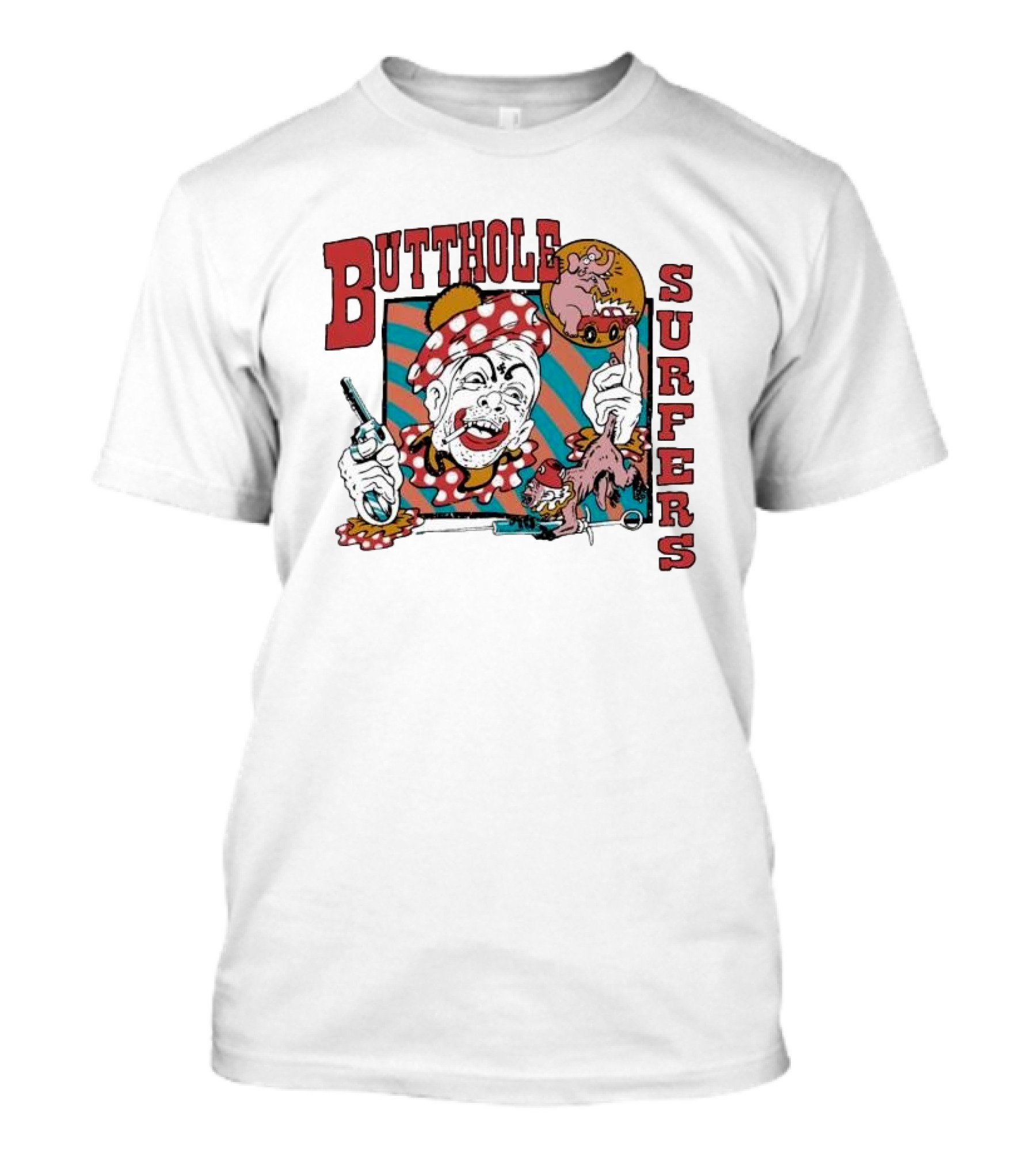 Butthole Surfers Clown With Gun And Pig On Wheels T-Shirt