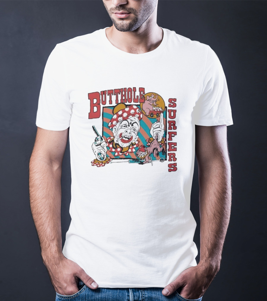 Butthole Surfers Clown With Gun And Pig On Wheels T-Shirt