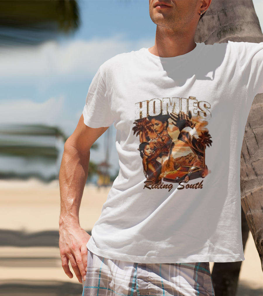 Homies Riding South Vintage Sunset Car Palms T-Shirt