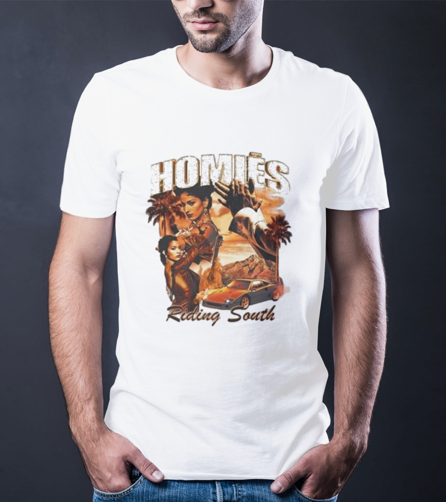 Homies Riding South Vintage Sunset Car Palms T-Shirt