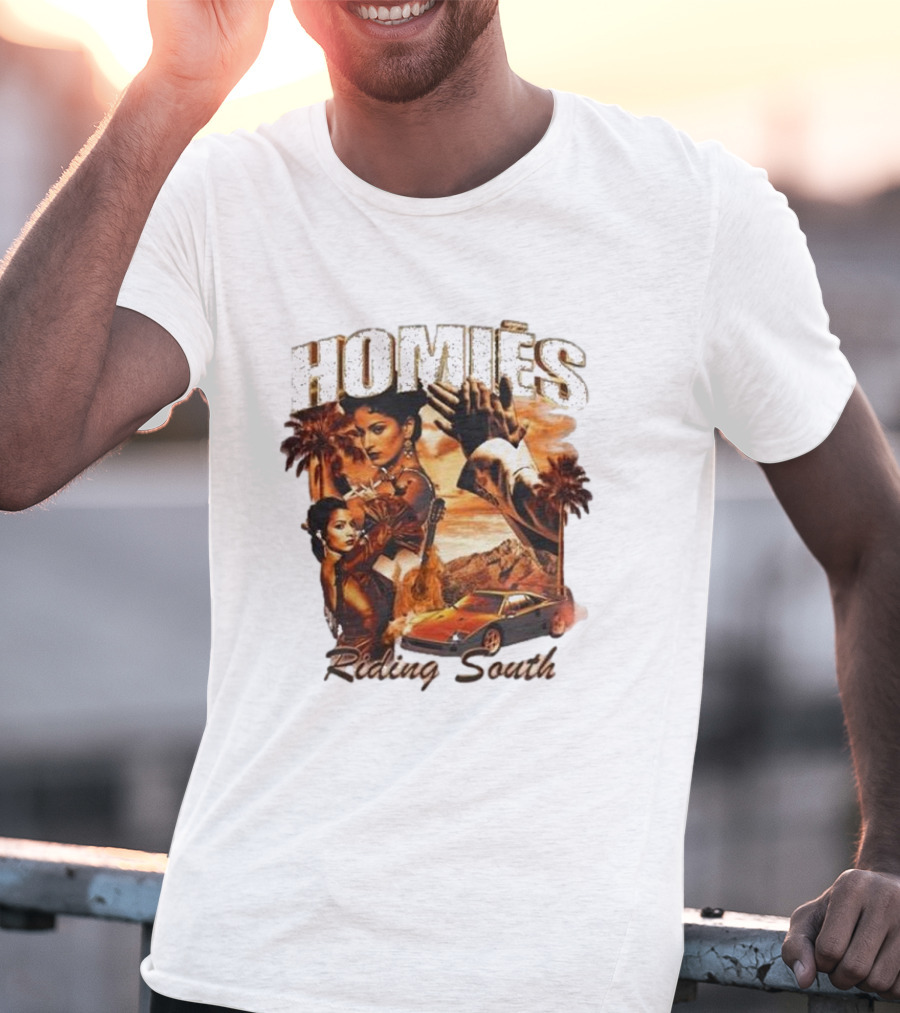 Homies Riding South Vintage Sunset Car Palms T-Shirt