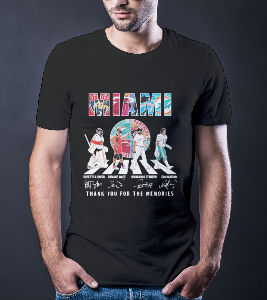 Miami Dolphins Panthers Heat Marlins Marino Luongo Wade Stanton Thank You For The Memories T-Shirt
