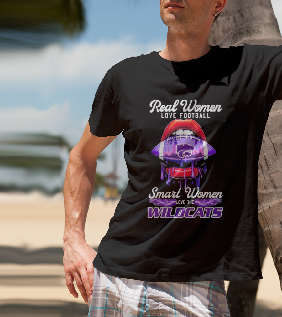 Real Women Love Football Smart Women Love The Wildcats Kansas State Lips T-Shirt
