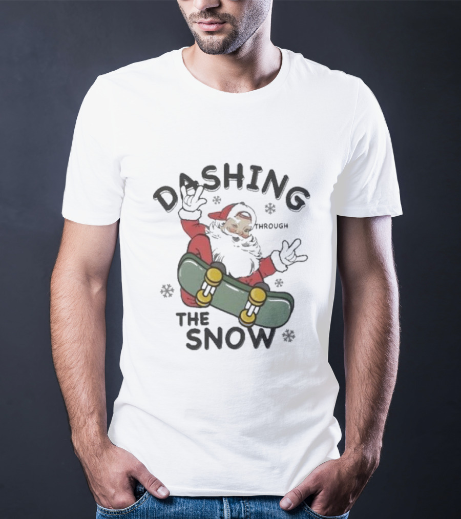 Santa Dashing Through The Snow On Snowboard Christmas T-Shirt