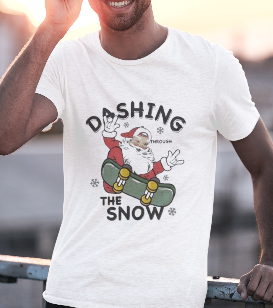 Santa Dashing Through The Snow On Snowboard Christmas T-Shirt