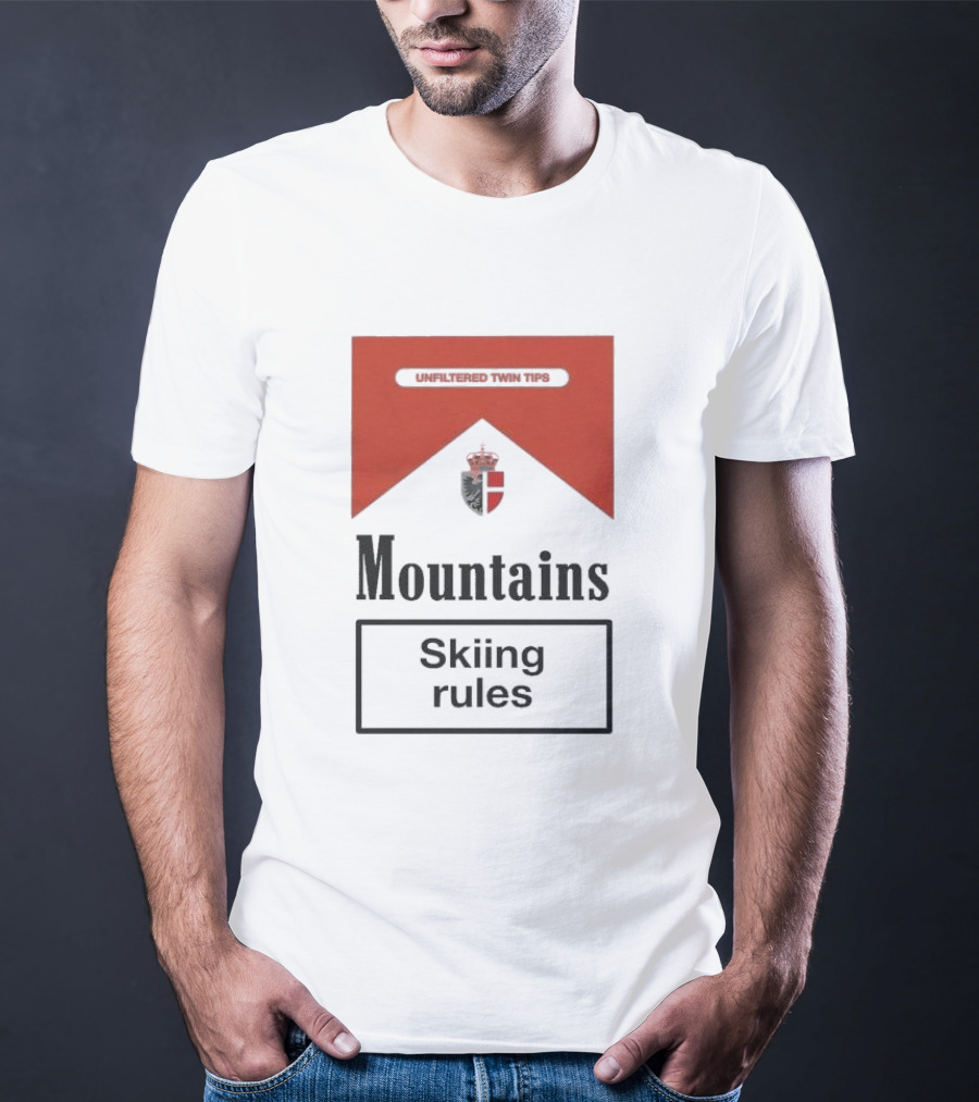 Unfiltered Twin Tips Mountains Skiing Rules Crest T-Shirt