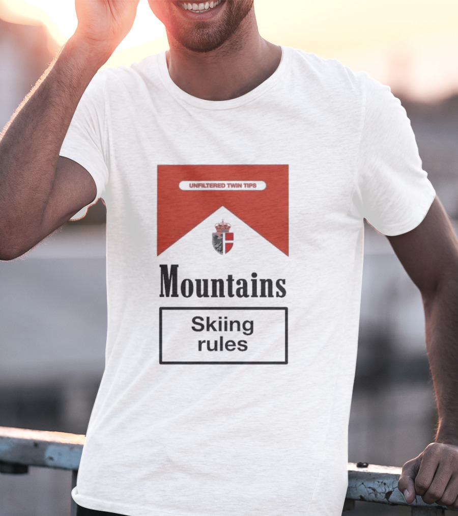 Unfiltered Twin Tips Mountains Skiing Rules Crest T-Shirt