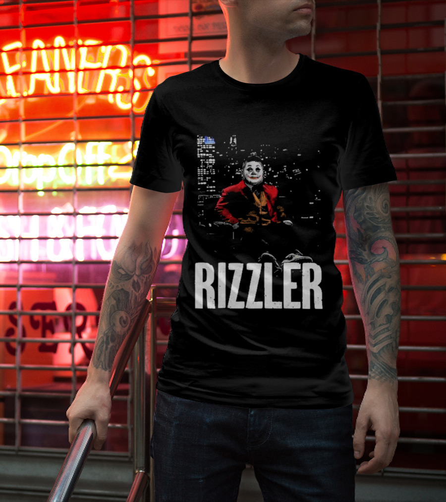 Rizzler Shitheadsteve Joker Style Cityscape Background T-Shirt