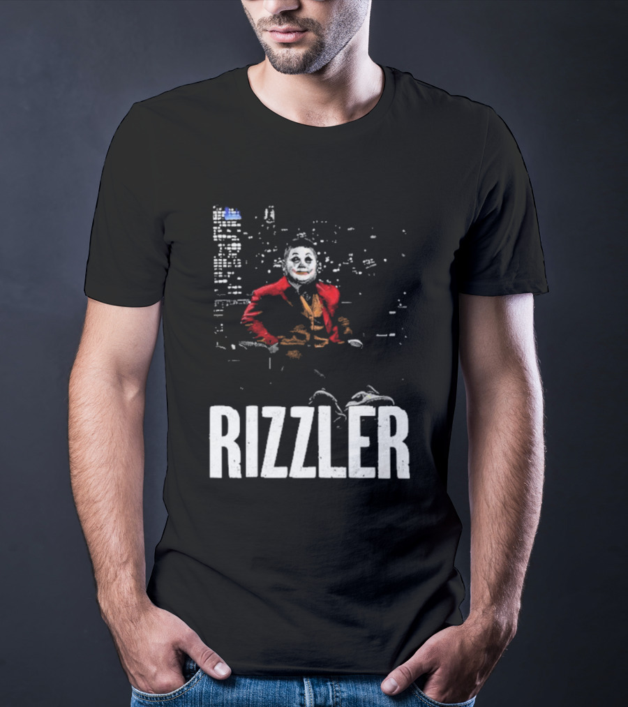 Rizzler Shitheadsteve Joker Style Cityscape Background T-Shirt