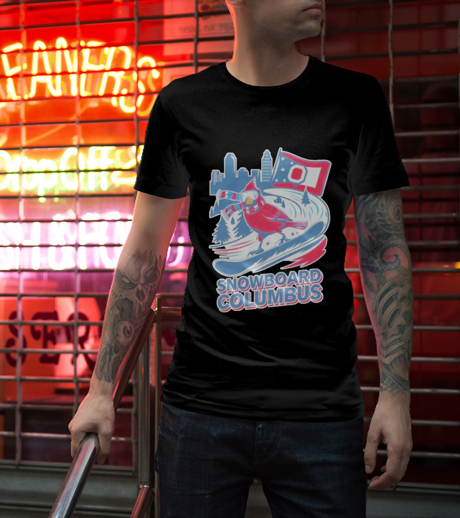 Snowboard Columbus Cardinal USA Snowboarding Animal Skyline Flag T-Shirt