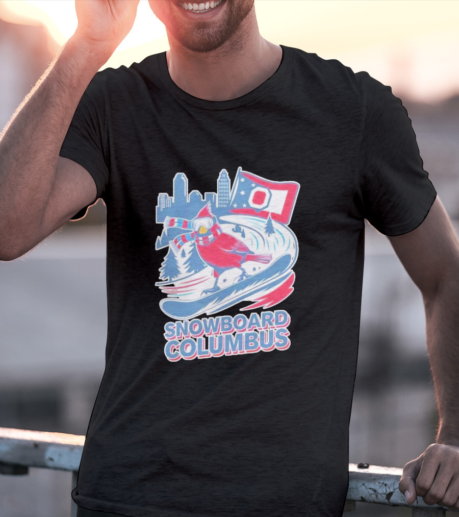 Snowboard Columbus Cardinal USA Snowboarding Animal Skyline Flag T-Shirt