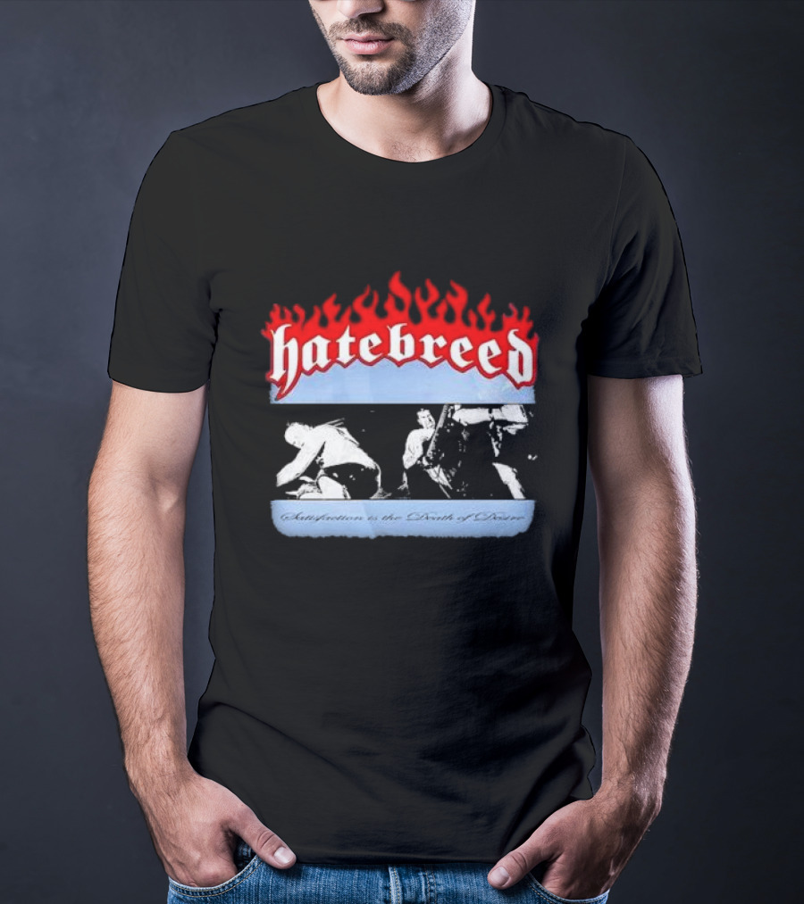 Hatebreed Flames Satisfaction Is The Death Of Desire Black And White Band Scene T-Shirt