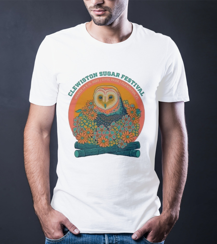 Clewiston Sugar Festival March 14-15 2025 Civic Park Clewiston FL Owl And Flowers T-Shirt