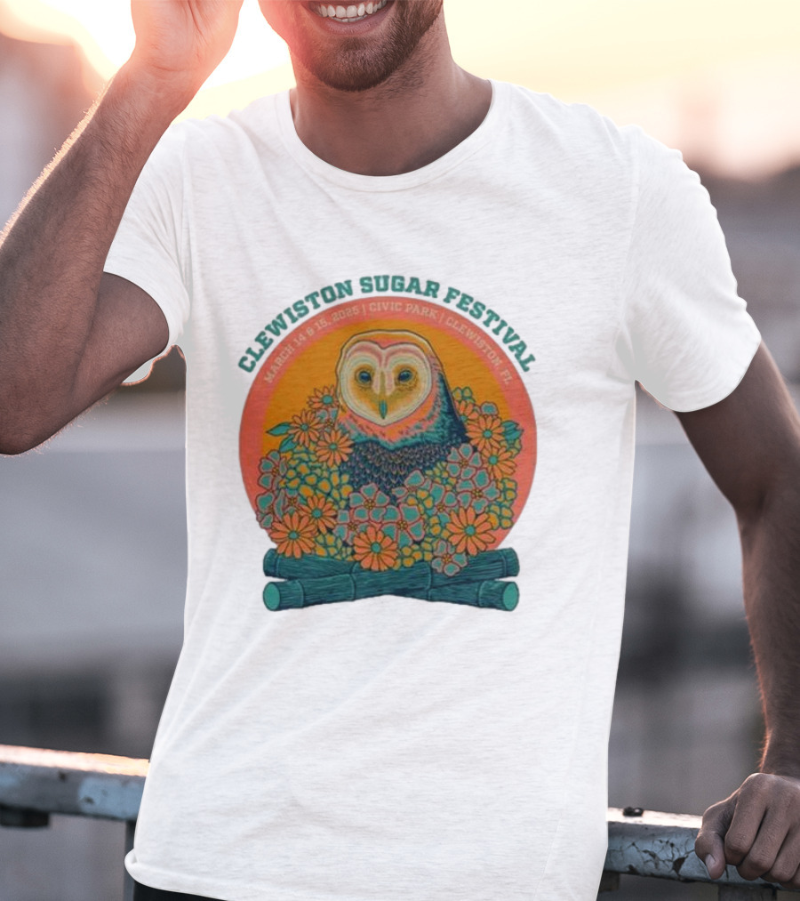 Clewiston Sugar Festival March 14-15 2025 Civic Park Clewiston FL Owl And Flowers T-Shirt
