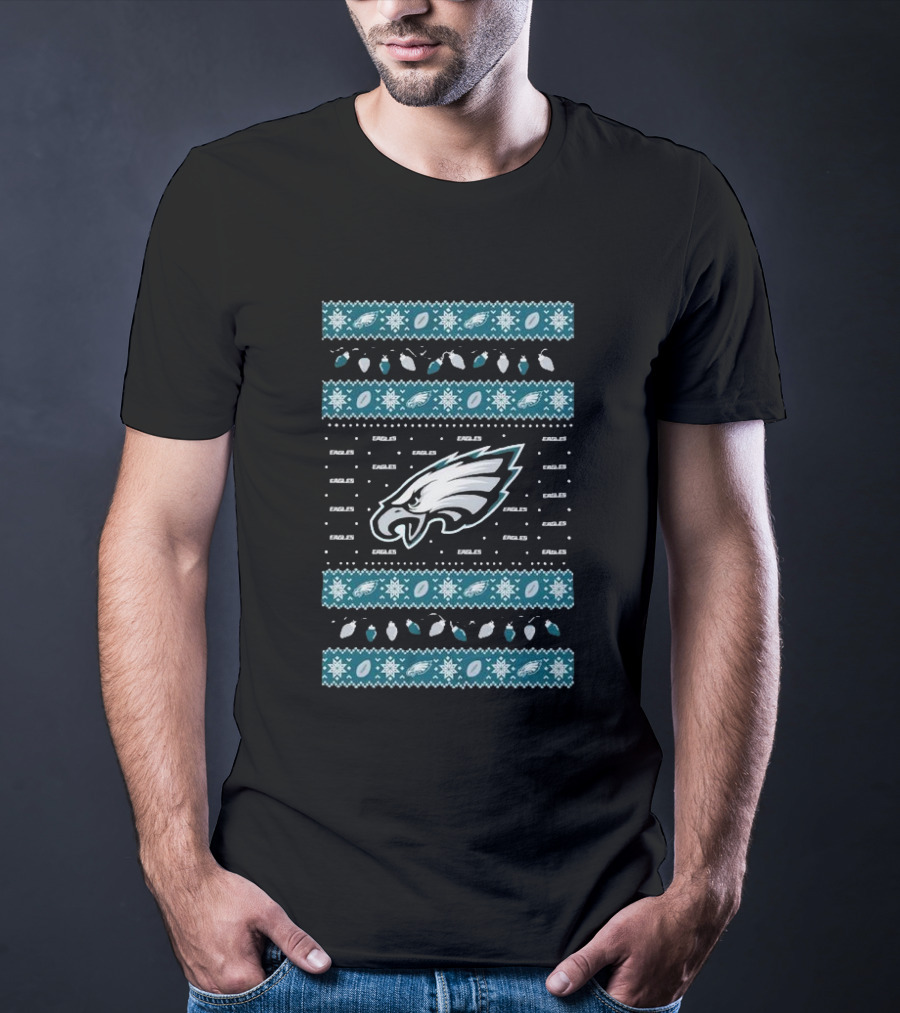 Philadelphia Eagles Holiday Lights Eagles Logo Merry Christmas T-Shirt