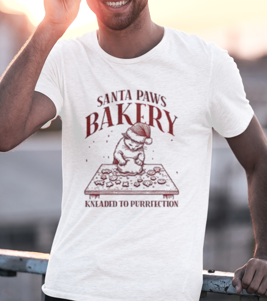 Santa Paws Bakery Kneaded To Purrfection Christmas Cat Baking T-Shirt