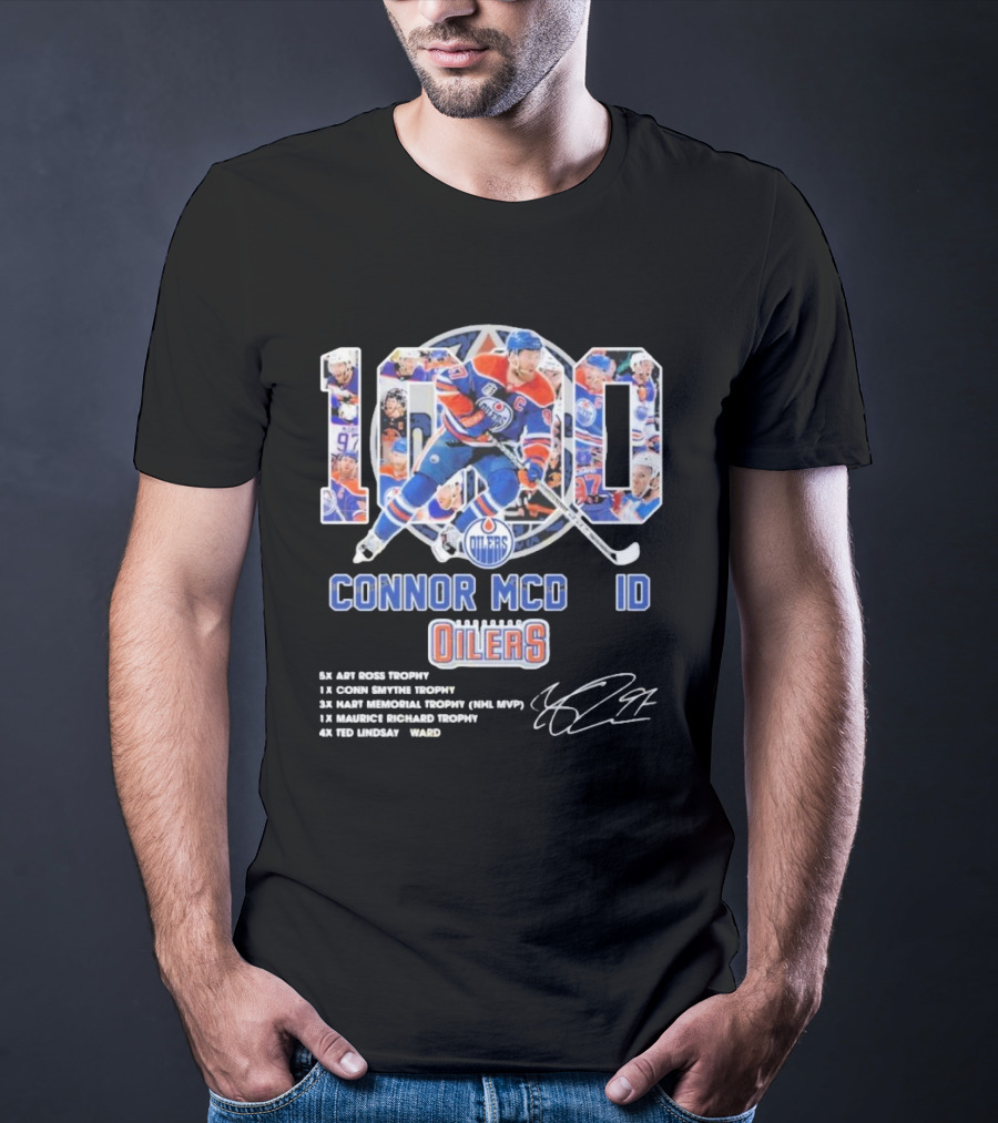 Connor McDavid 1000 Edmonton Oilers NHL Achievements Signature Collection T-Shirt