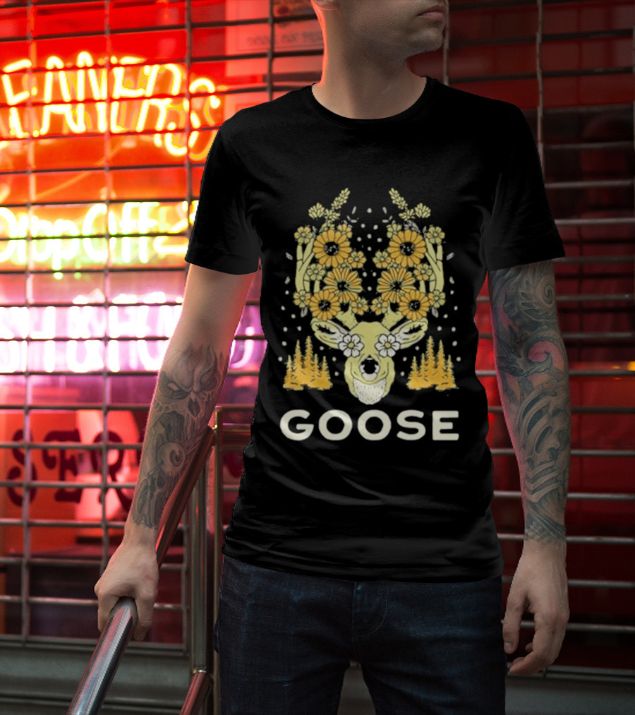 Goose Yellow Floral Antlers With Forest Elements T-Shirt