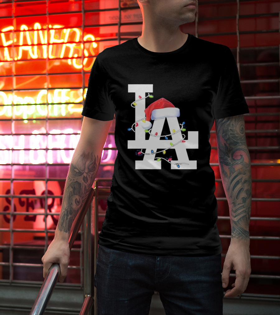 Los Angeles LA Merry Christmas Santa Hat Lights Holiday 2D T-Shirt