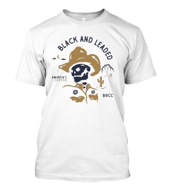 Black And Leaded Cowboy Skull America's Coffee BRCC Desert Scene T-Shirt