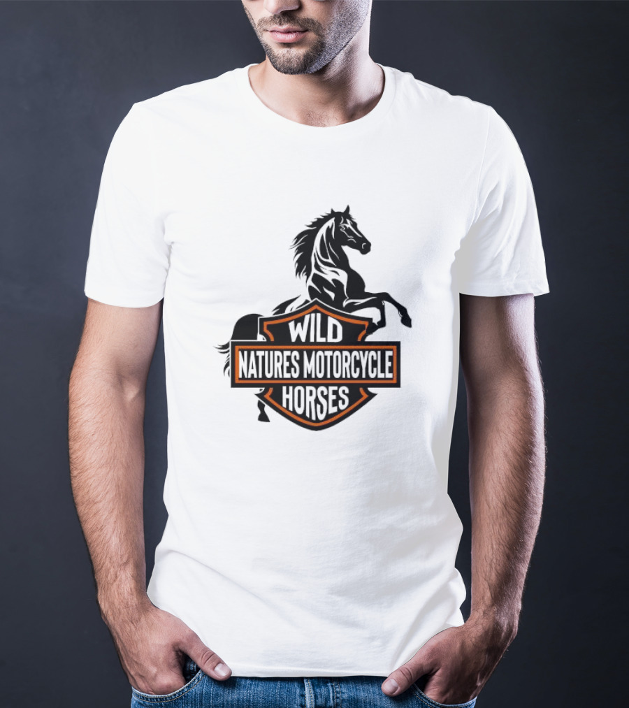 Wild Natures Motorcycle Horses Hang Over Gang Iconic Wild Horse Badge Motif T-Shirt
